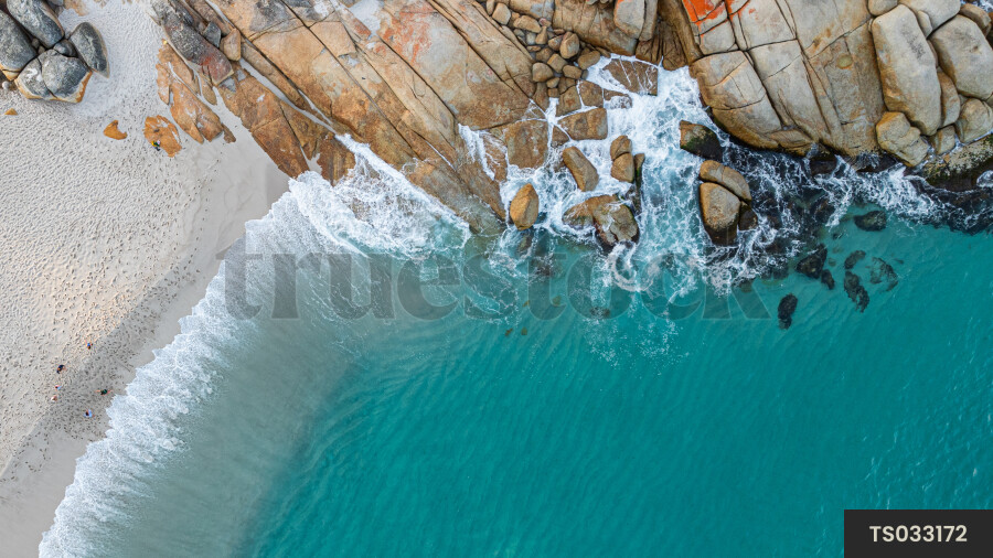 Aerial view rocks and sea