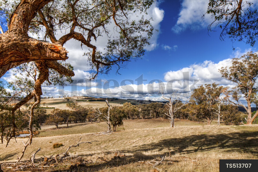 Scenic landscape of countryside under clouds