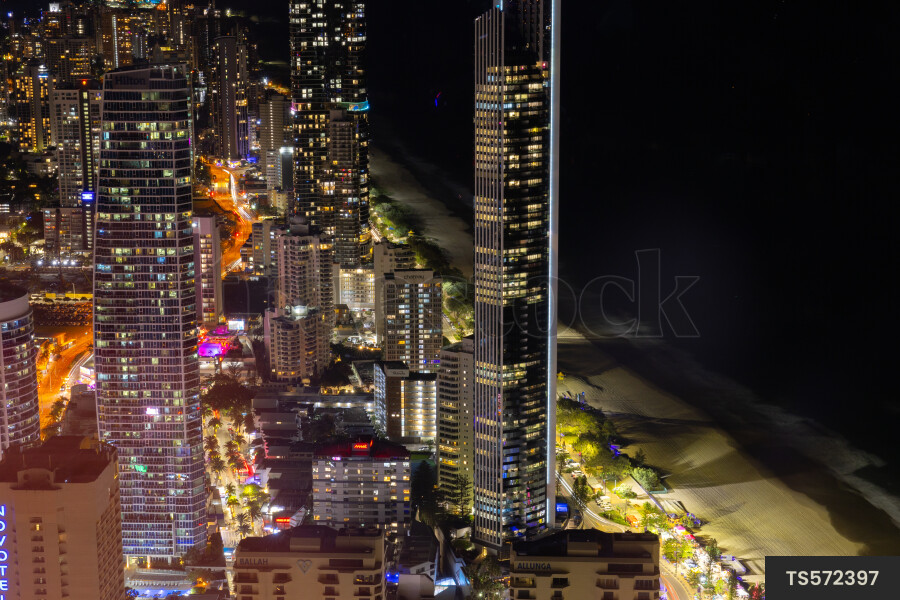 Aerial view of Gold Coast at night